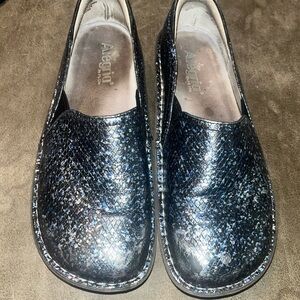 Alegria Deb-7608 Black Silver Blue Comfort Clog Nursing Shoes Size 39 EU,8.5 US